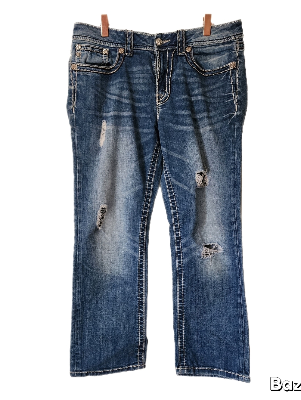 Miss Me Jeans Womens Size 28 Blue Boyfriend Capri Distressed
